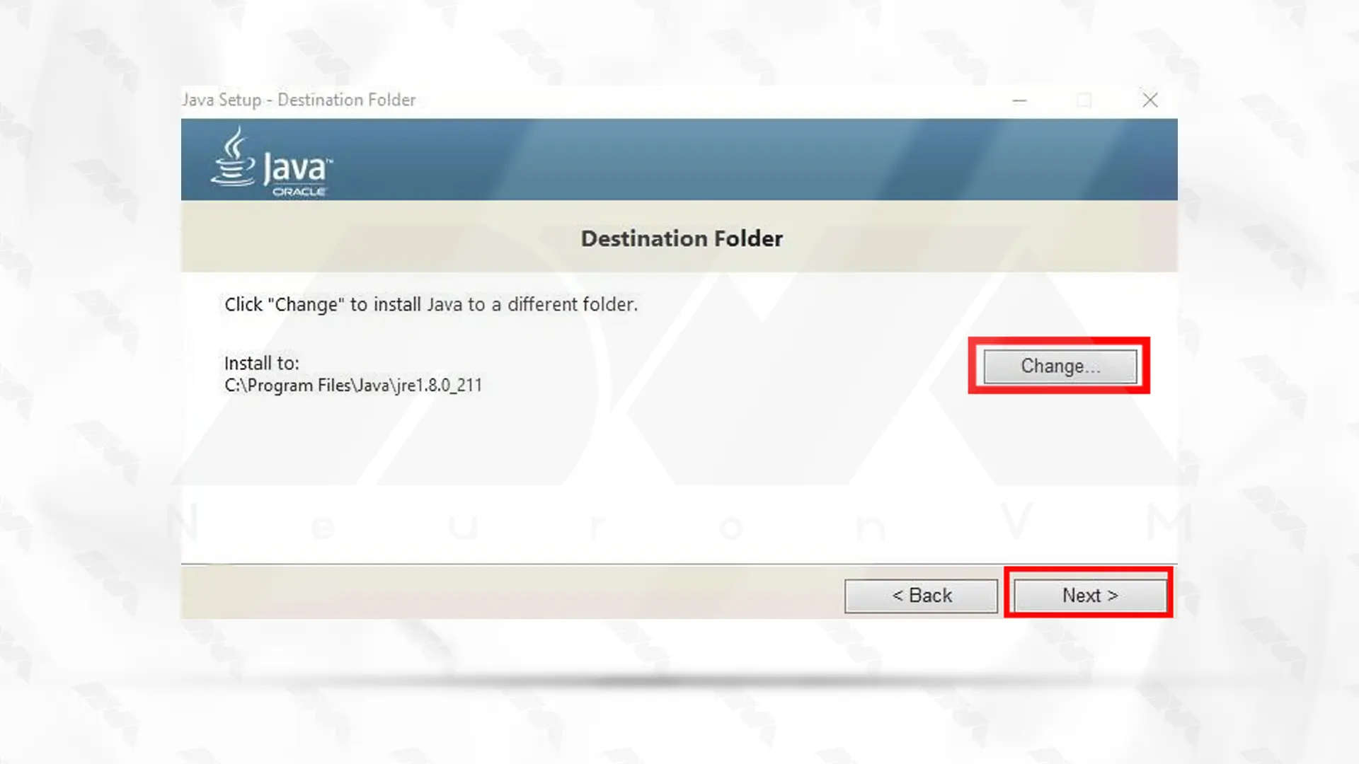 java destination folder on windows server 2016