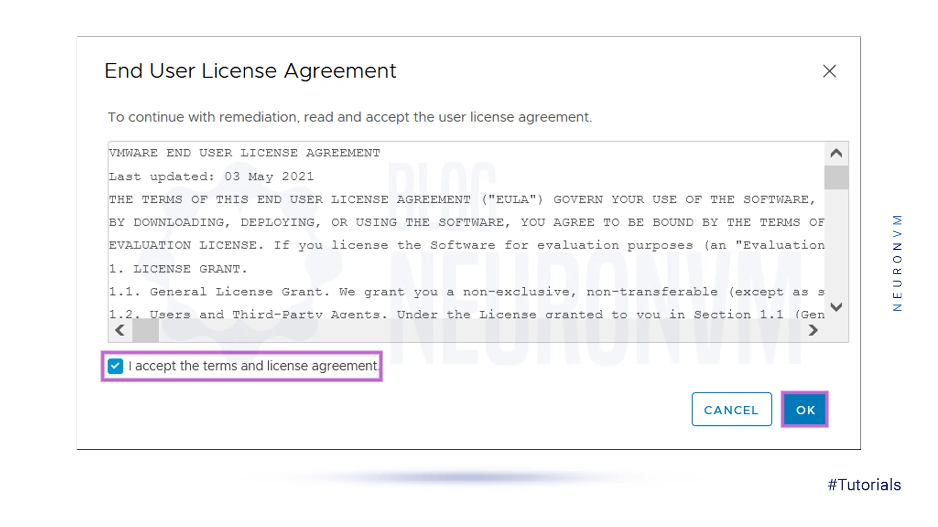 end user license agreement - upgrade VMware ESXi on Dedicated server