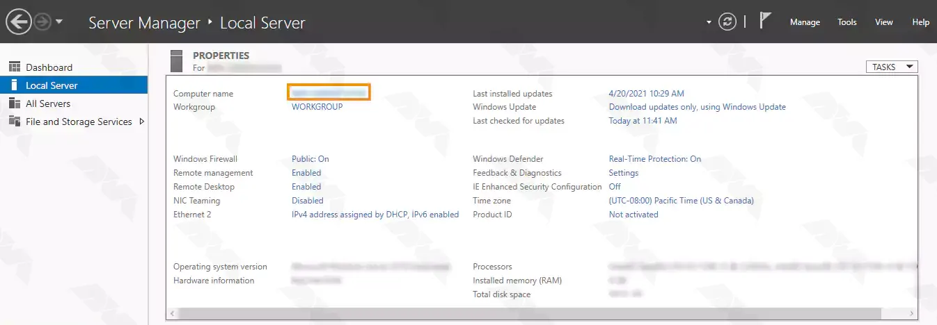 change hostname on rdp from server manager