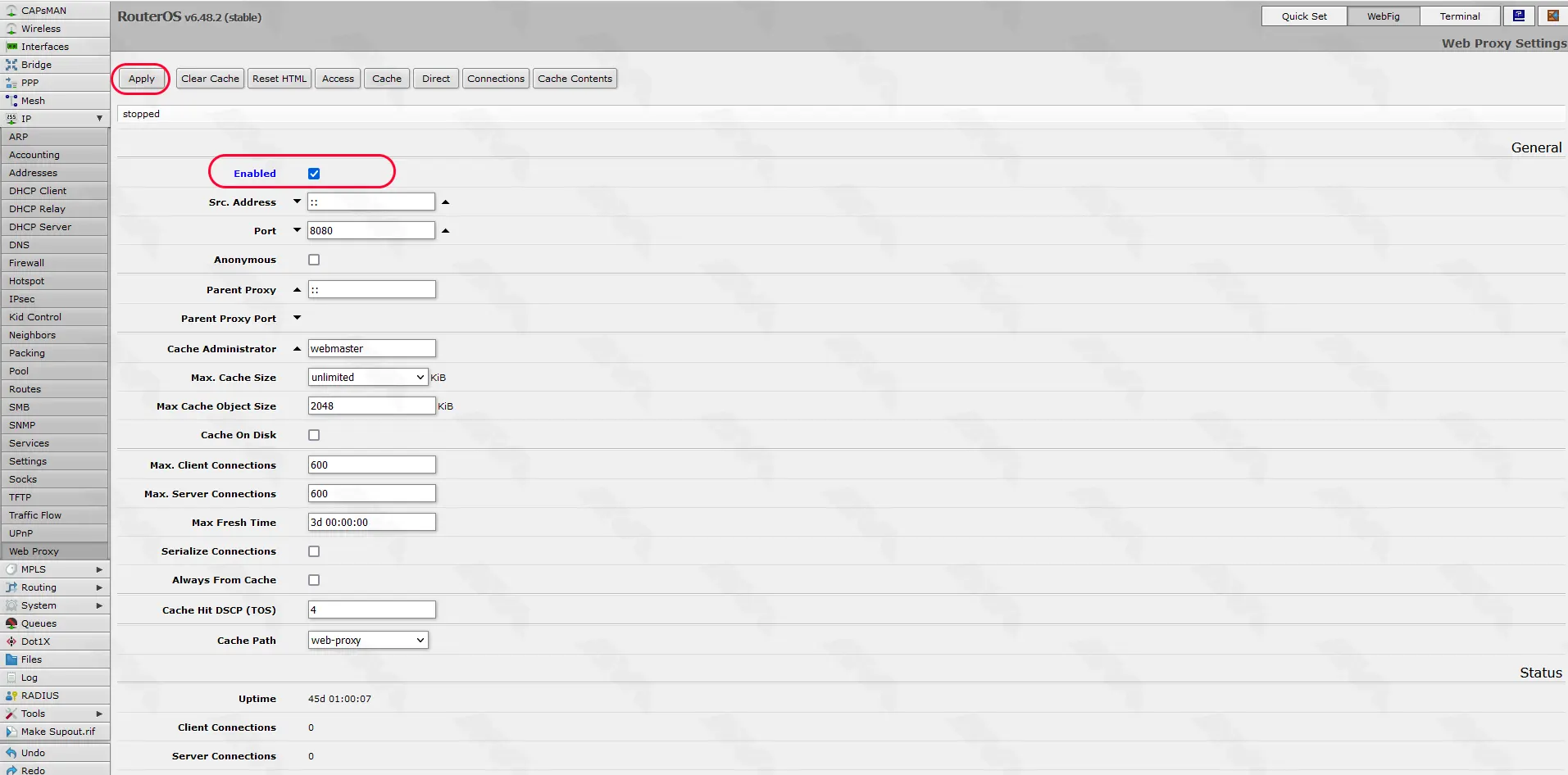 configuring web proxy in mikrotik