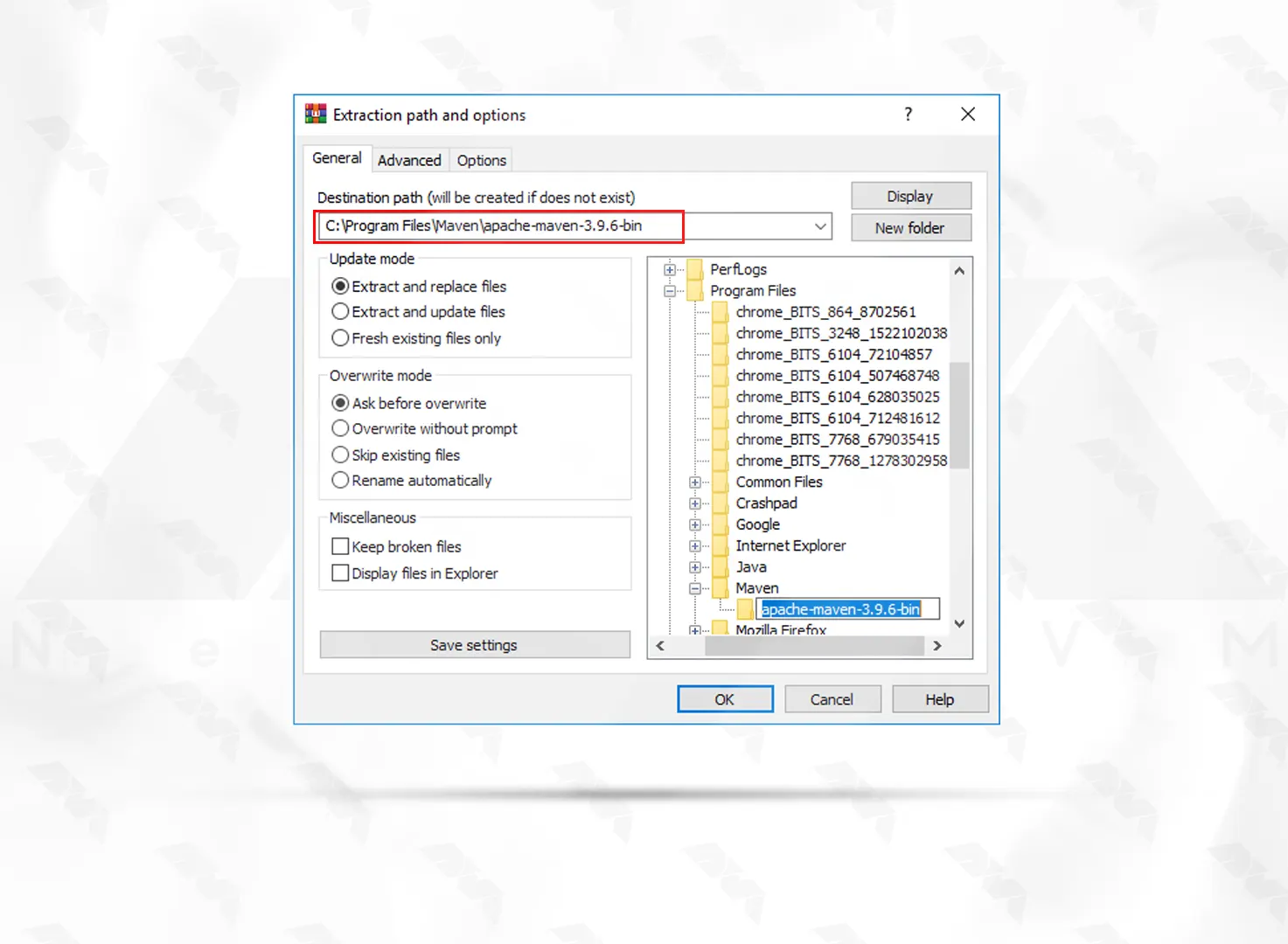 extract the downloaded maven file on windows