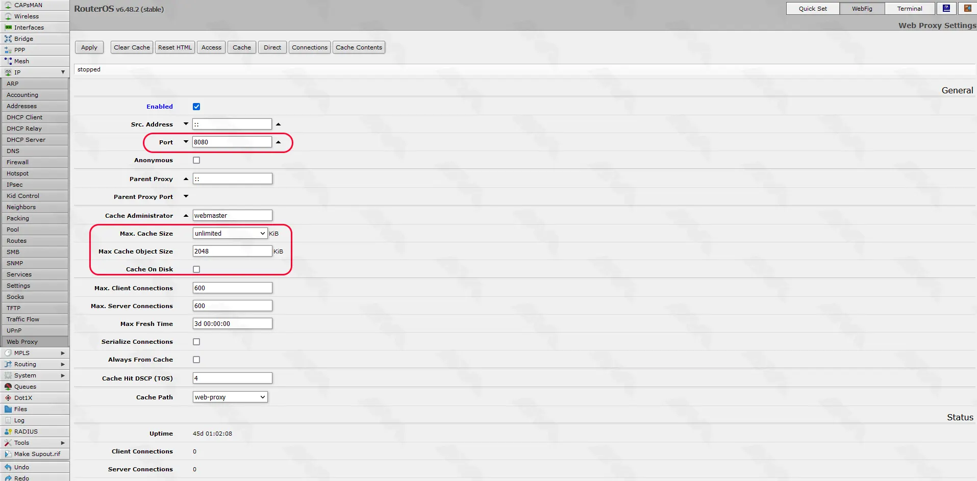 proxy server configuration on mikrotik