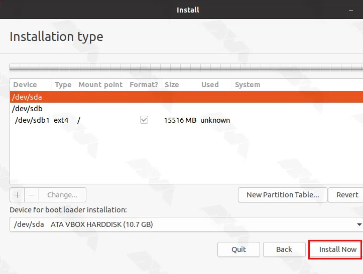 ubuntu installation type on a usb drive