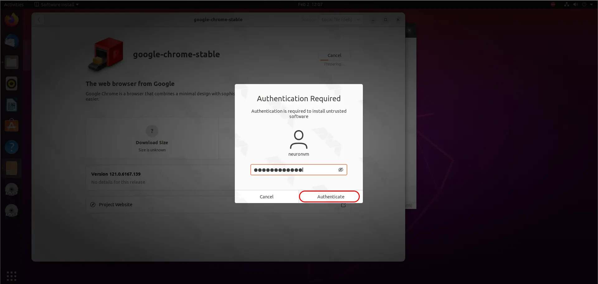 5 authenticate google chrome on ubuntu - installing software in Ubuntu